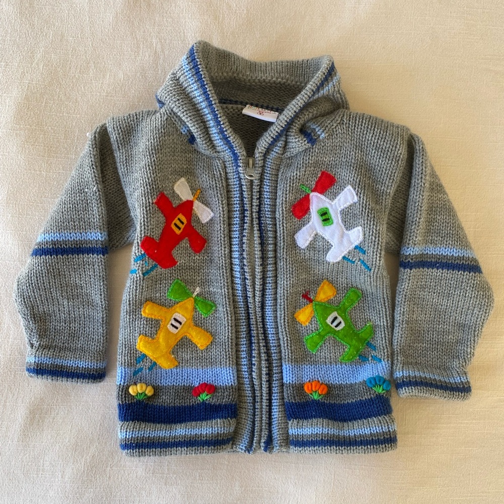 HANDCRAFTED Roseberry kids airplane sweater - Size 2